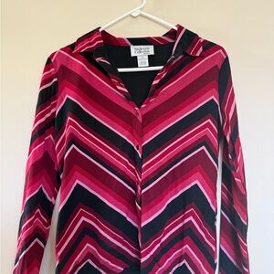 Style & Co. Petite Women's Pink and Black Chevron Button Down Shirt